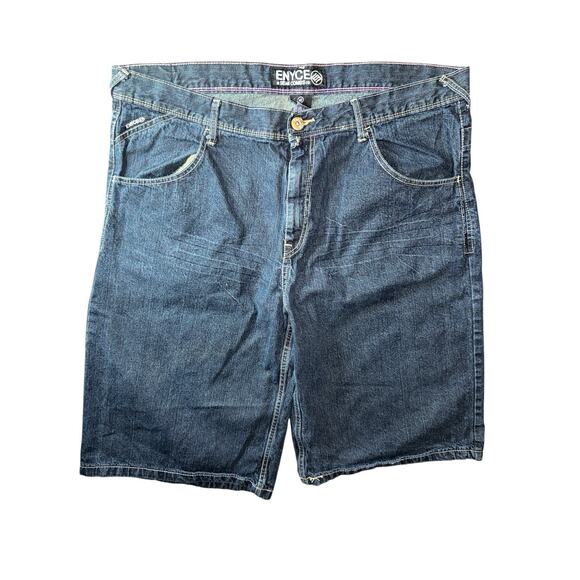 Vintage Y2K Enyce Embroidered Dark Wash Baggy Denim Jorts Skater Summer 42x15 - Picture 1 of 7